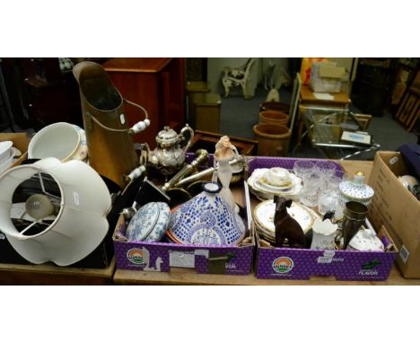 A group of china, glass and silver plate including part Wedgwood Florentine dinner service, Imari dishes, crummles enamel tri