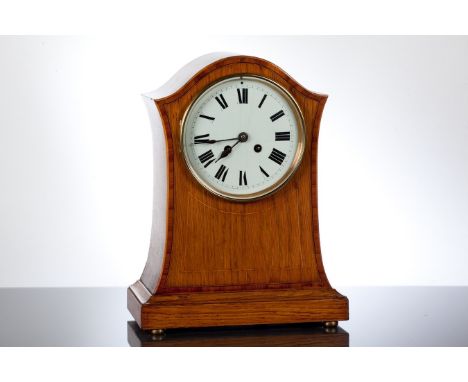 EDWARDIAN INLAID OAK BRACKET CLOCK
with enamel Roman dial, French cylinder movement striking on a gong, 34cm high