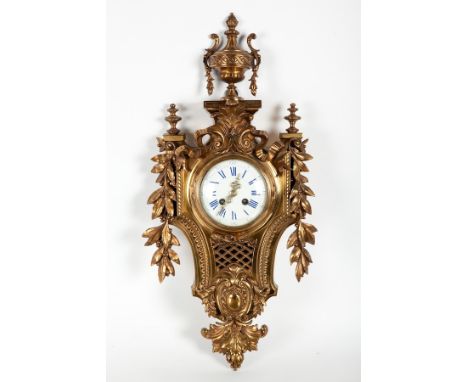 EARLY 20TH CENTURY FRENCH BRASS CARTEL CLOCK
with enamel dial, the Japy Freres cylinder movement striking on a bell, 65cm hig