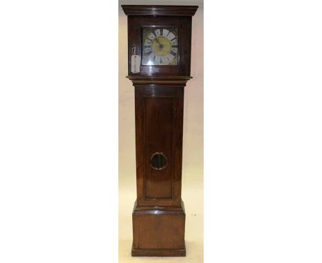 LATE 17TH CENTURY LONGCASE CLOCK
maker James Maning of Wellingboron, the 11" brass dial with Roman numerals and mask gilt pie