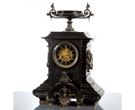 LATE 19TH CENTURY FRENCH SLATE ARCHITECTURAL MANTEL CLOCK
with Marti cylinder movement striking on a gong, 60cm high