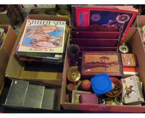A large quantity of mixed and interesting items, to include: Tunbridge Ware box, mahogany letter rack, brass tea caddy, clock