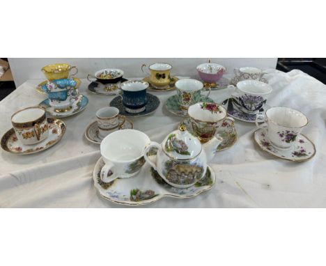 Selection of single cup and saucers to include Royal Albert,  Crownford etc 