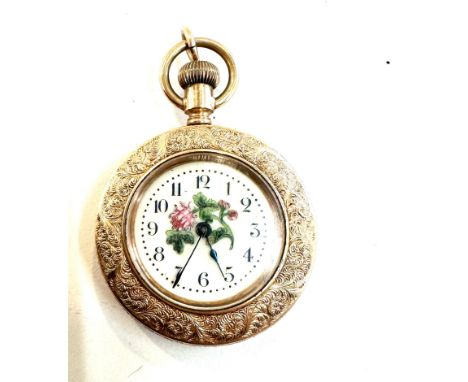 Vintage gold plated the waterbury pocket watch, the dial with flower decoration 