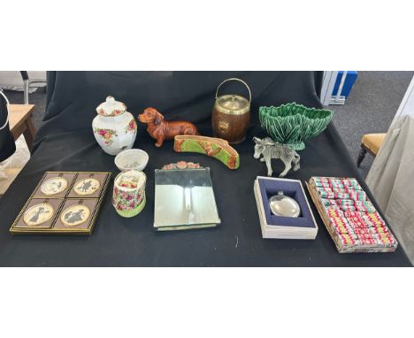Selection of miscellaneous items includes Flower framed mirror, Royal albert etc 