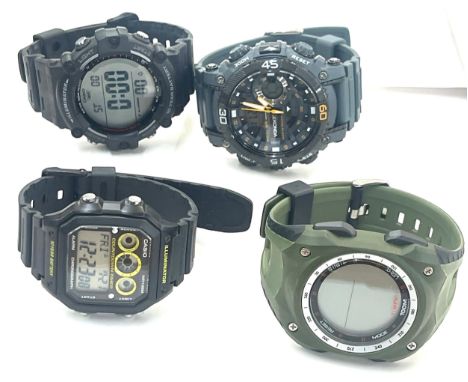 Selection of 4 gents wrist watches includes casio illuminator 3502, sekonda 1349 dlw, timex 1003y-64 casio wr100m, untested 