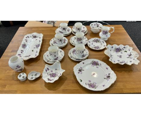 Six piece part Hammersley tea service victorian violets includes cups, saucers, milk jug etc 