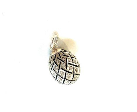 White metal enamel and paste set egg pendant charm. indistinct marks length 2cm 