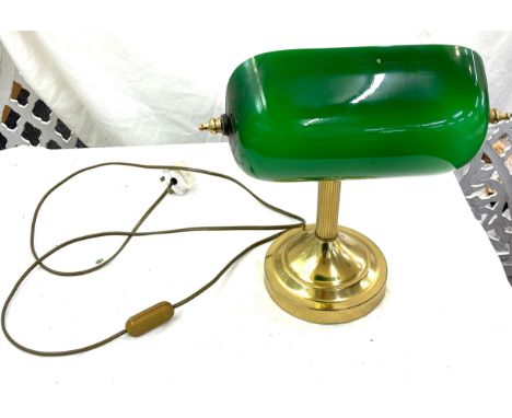 Vintage brass column green glass shade desk lamp 