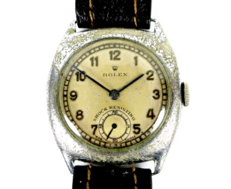 A Rolex cushion cased mid sized wristwatch, circa 1940, circular silvered dial, raised gold Arabic numerals, raised gold minu