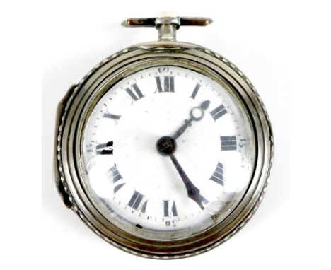 An early 19th century Austrian pair cased verge fusee pocket watch, open faced, key wind, with white enamel dial, Roman numer
