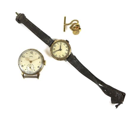A Smiths 9ct gold cased gentleman's wristwatch head, a/f damaged with lugs missing, silvered dial, gold hands, subsidiary sec