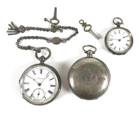 A group of three silver pocket watches, comprising a Continental 800 standard silver Billodes full hunter pocket watch, made 