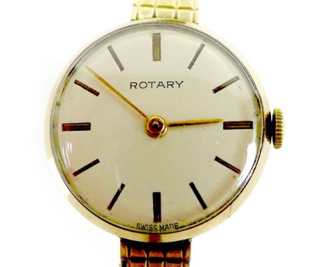 A Rotary 9ct gold cased lady's wristwatch, circa 1960s, circular silvered dial with gold batons, 15 jewels movement marked '3