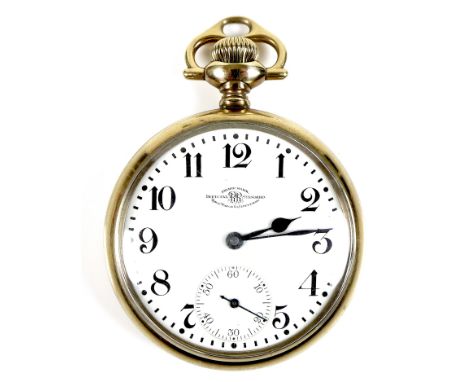 An American Ball Watch Co gold plated pocket watch, circa 1918, open face, keyless wind, the white enamel dial with black Ara