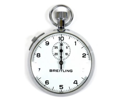 A Breitling nickel chromium cased stopwatch, circa 1970, ref 31516A/27, manual wind movement, the white dial with black Arabi