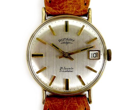 A Rotary 9ct gold cased gentleman's wristwatch, circa 1970, circular silvered dial with gold and black baton markers, gold an