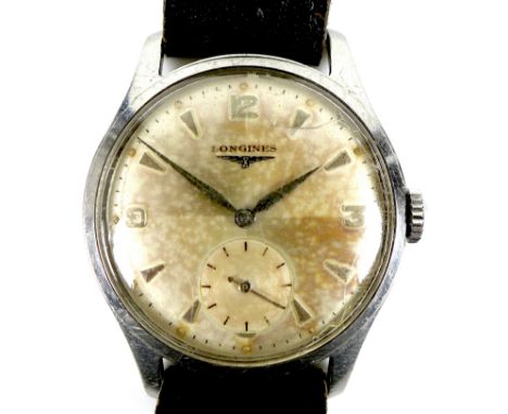 A Longines stainless steel gentleman's wristwatch, ref. 6263, circa 1950s, circular silvered quartered dial with gold cardina