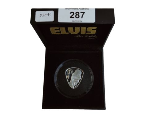 THE KING OF ROCK AND ROLL SILVER PLECTRUM COIN IN THE BOX WITH CERTIFICATE - .999 SILVER 31.105 GRAMS 