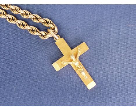A 9CT GOLD TWIST NECK CHAIN - with Crucifix, 16grms