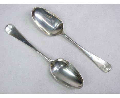 GEORGIAN SILVER SERVING SPOONS, A PAIR - 4.7ozs, marks indistinct, Maker R S