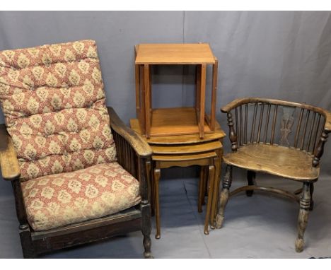 ANTIQUE &amp; VINTAGE HOUSEHOLD FURNITURE GROUP - a crinoline stretchered Windsor armchair, comb back missing, oak reclining 