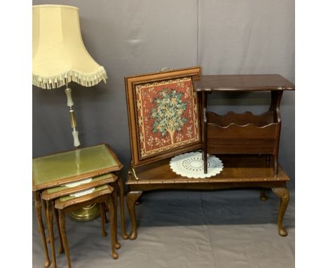 REPRODUCTION OCCASIONAL FURNITURE PARCEL, 7 ITEMS - a nest of three glass top occasional tables with gilt tooled leather inse