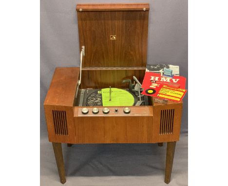 MID-CENTURY 'HIS MASTERS VOICE' TEAK RECORD PLAYER CABINET - with Garrard 2000 turntable, 56cms H, 66cms W, 42cms D