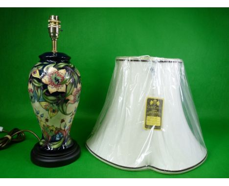 MOORCROFT 'Sweet Eternity' table lamp by Rachel Bishop - seconds quality with lampshade in 'as new' condition, 39cms H withou