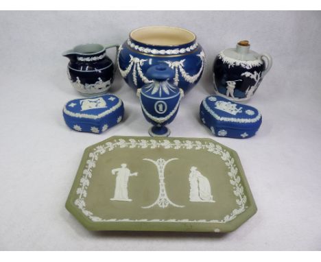 WEDGWOOD RELIEF JARDINIERE, 15cms tall, items of Jasperware, Copeland Spode