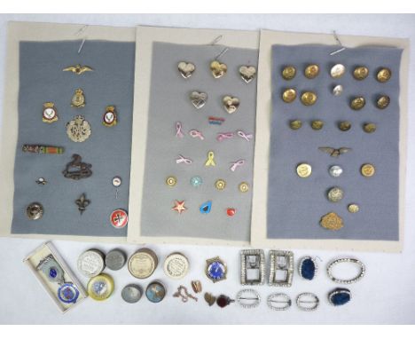 VINTAGE BADGES, JEWELLERY, BUCKLES &amp; OTHER COLLECTABLES to include paste set shoe buckles, Royal Masonic Institution for 