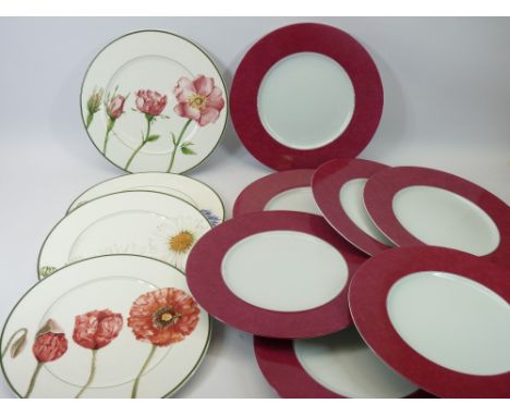 VILLEROY &amp; BOCH FLORAL DECORATED PLATES (4). Also, Christofle oversized plates