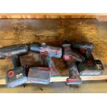 (3) Snap-On Cordless Drills w/ Batteries, (1) Snap-On 1/2" Reciprocating Saw, Model CTRS761, (1) Cha