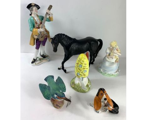 A Beswick matt glazed figure of a black horse; a Coalport figure "The Goose Girl", limited edition 2,335/9,400; a Coalport or