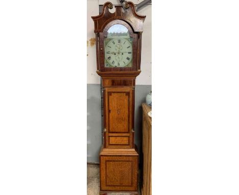 A 19th century oak and mahogany longcase clock with a swan neck pediment, with an eight movement ## winder ##