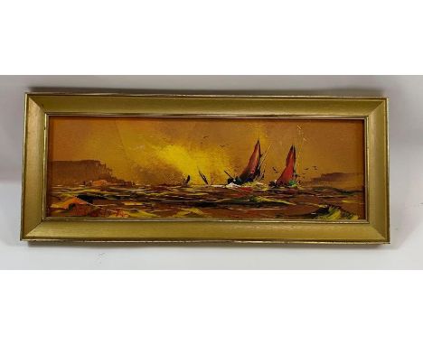 George R. Deakins (1911-1982) Boats at sea Oil on board, 45cm x 14cm 