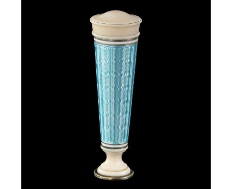 silver with light blue GuillochŽ enamelling, early 20th century, height 72 mm.