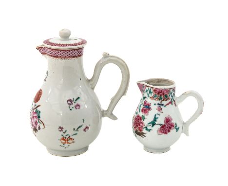Floral decor, 18th Century, pitcher is 17 cm. tall, hairline.