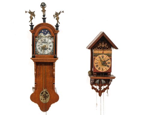 consisting of two 20th century wall clocks, including miniature grandfather clock, length 87 cm.