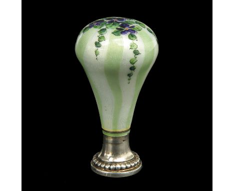 silver with light green GuillochŽ enamelling and hand-painted purple flowers, Georg Adam Scheid, height 56 __mm.