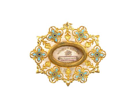 with enamel, in which relic of Saint Vincent de Paul, 7 x 6 cm.