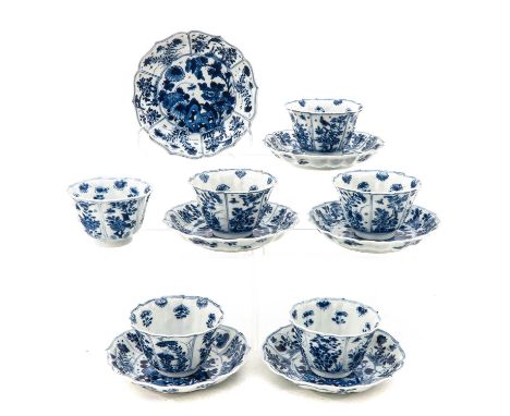 Floral decor, 18th Century, saucers are 13 cm. in diameter.