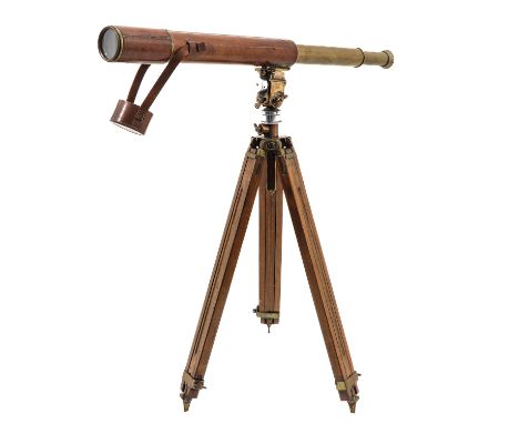 on tripod, in upholstered leather, R &amp; J Beck Ltd., London, 1918, length 109 cm.