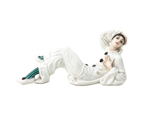 signed Rosenthal, Art Deco period, depicting pierot, length 30 cm.