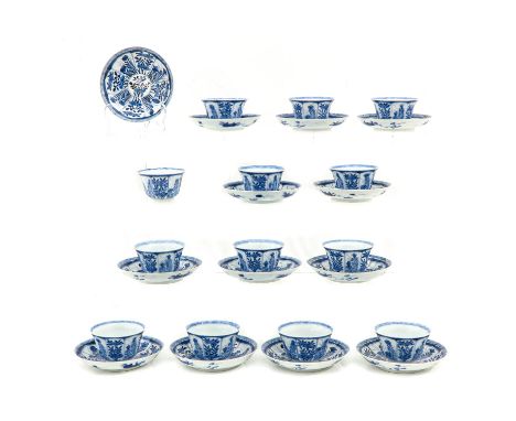 Including 13 cups and saucers, floral decor, saucers are 13 cm. in diameter, chip and hairline.