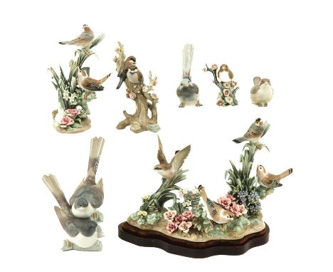 consisting of 7 pieces Lladr— sculptures with birds, including titled Spring Birds, 1978, retired, 33 x 23 x 16 cm., with res