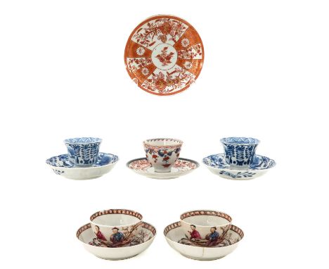 Including 5 cups and 6 saucers, in a variety of decors and sizes, including 18th Century, largest largest is 13 cm. in diamet