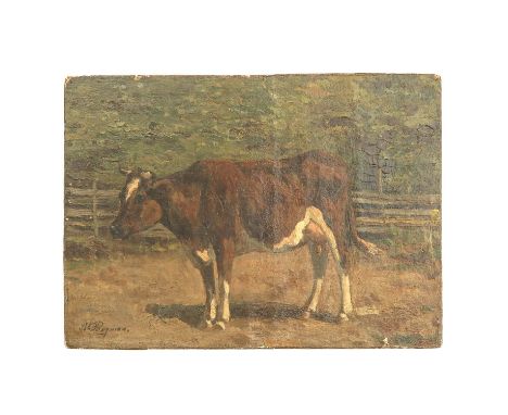 canvas on panel, depicting cow, signed Boymann, 33 x 24 cm.