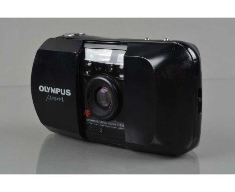 An Olympus mju-1 Compact camera, shutter working, flash working, self timer working, body G, elements G, with wrist strap