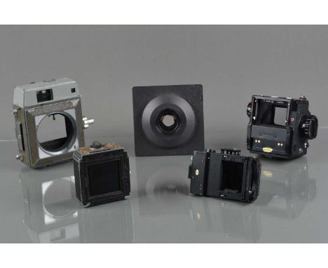 A Group of Medium Format Camera Parts, a Schneider Kreuznach Symmar-S 135mm f/5.6 lens, elements F, fungus spots, in Sinar le